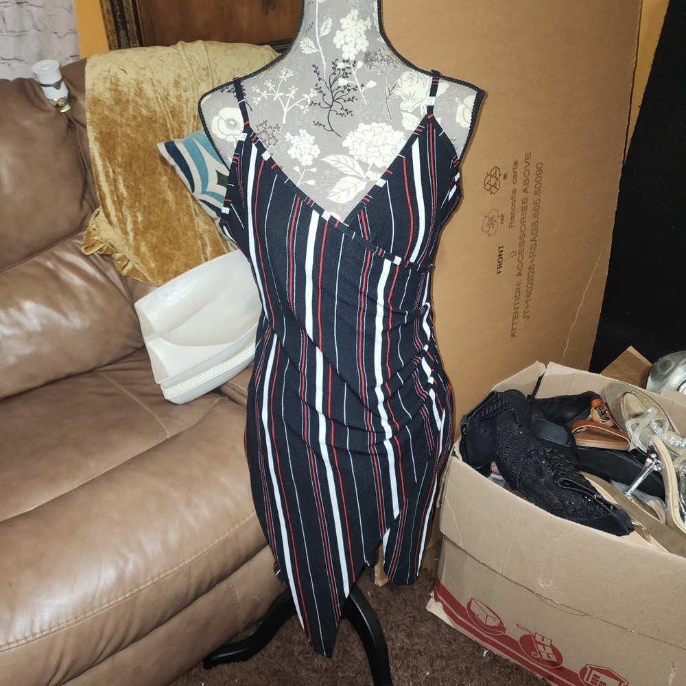 Chic Asymmetrical Striped Dress